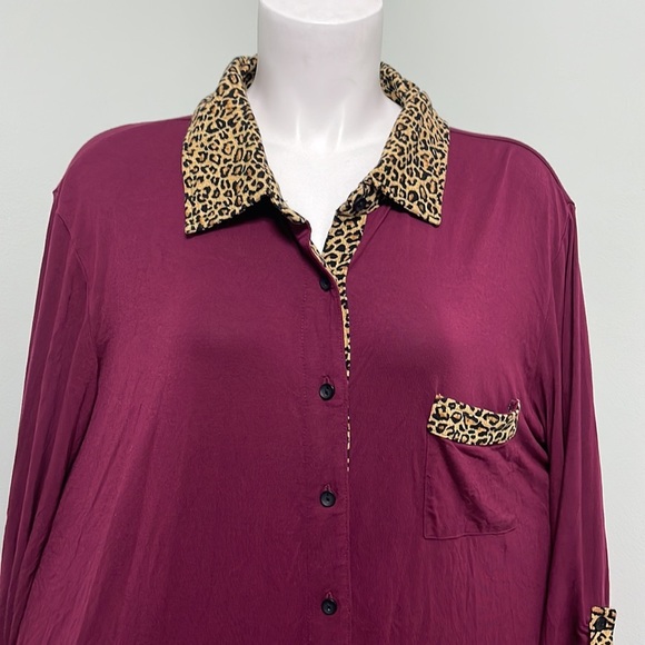 SIMPLY NOELLE Merlot and Leopard Button down  NIGHTSHIRT Size XXL 16-18 - Picture 4 of 7